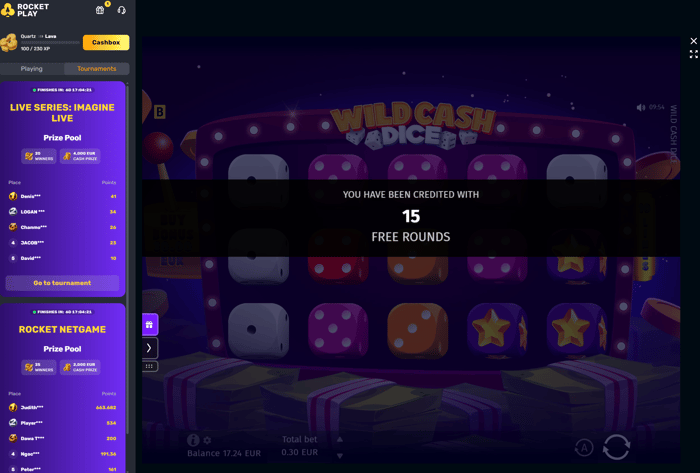 15 ilmaiskierroksen no deposit -bonus Rocket Playlla.