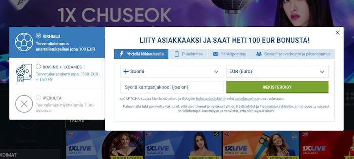 1xBet Casinolle rekisteröityminen