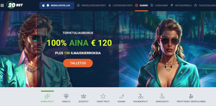 Lunasta jopa 120  tervetuliaisbonus 20Bet Casinolla.
