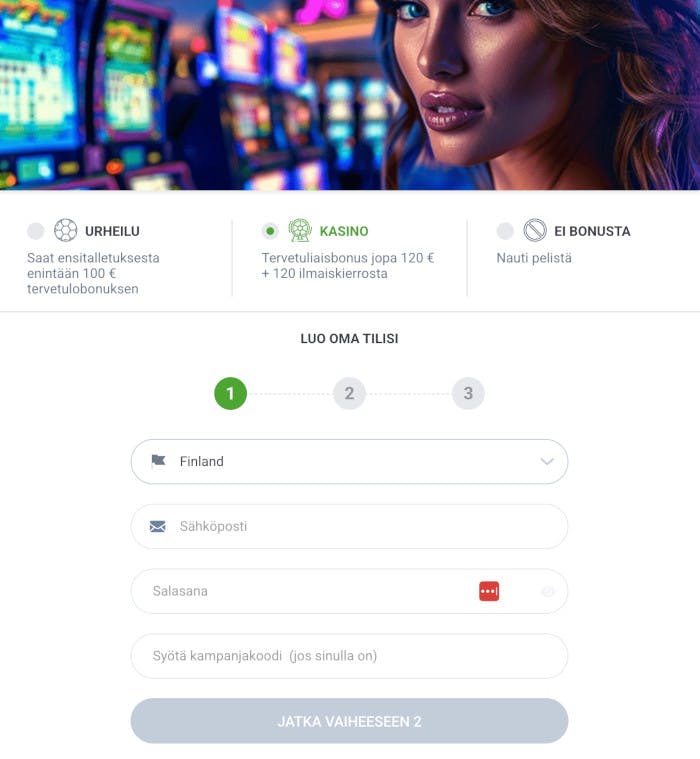 Rekister?itymislomake 20Bet Casinolla