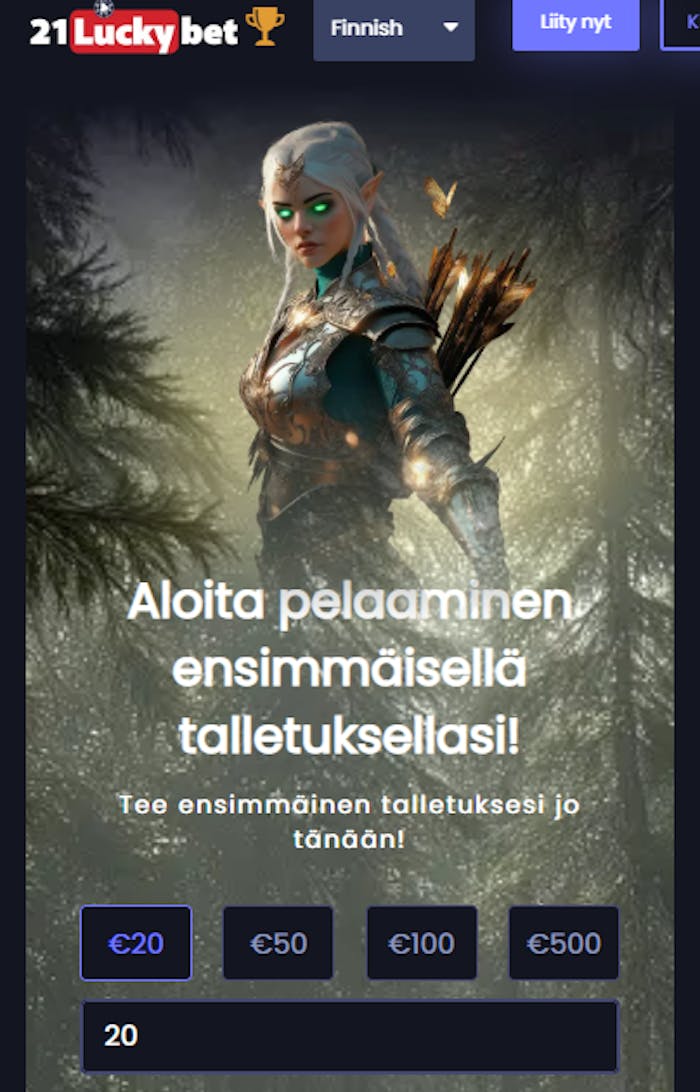 21luckybet kasinon etusivu ja mahdollisuus talletukseen.