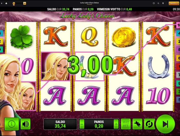 3 euron voitto Lucky Lady's Charm Deluxe -slotista.