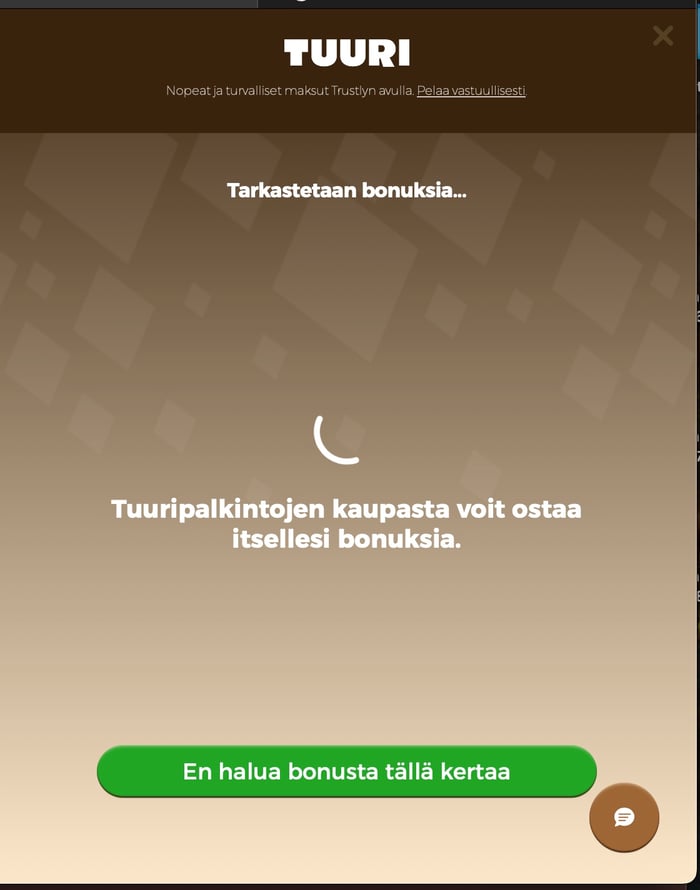 Tuuri kasino tarkistaa talletuksen jälkeen, onko oikeutettu bonuksiin.