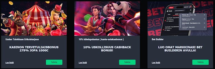 31Bet Casinolla on useita erilaisia bonuksia, kuten tervetuliaisbonus, uskollisuus cashback ja Bet Builder.