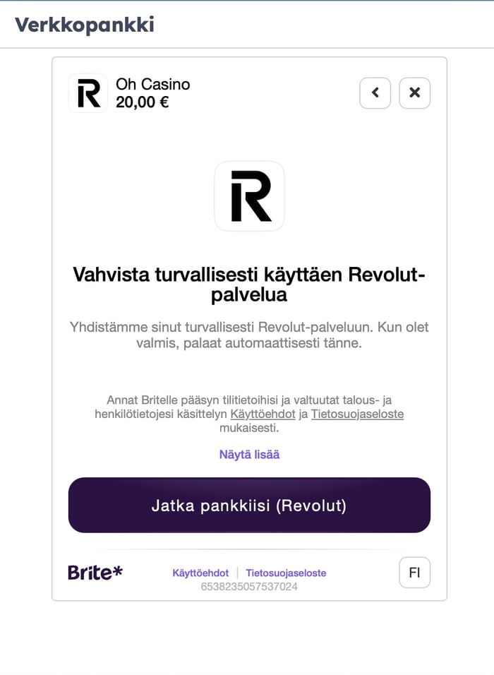Vahvistus Revolut-pankista.