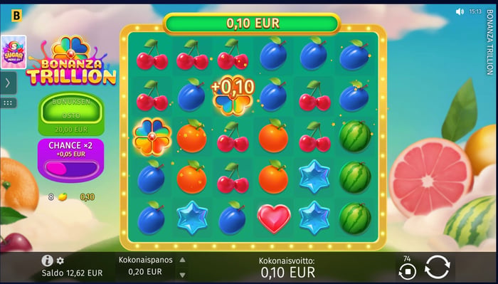 Kuva, jossa näkyy 0,10 € voitto Bonanza Trillion -pelistä.