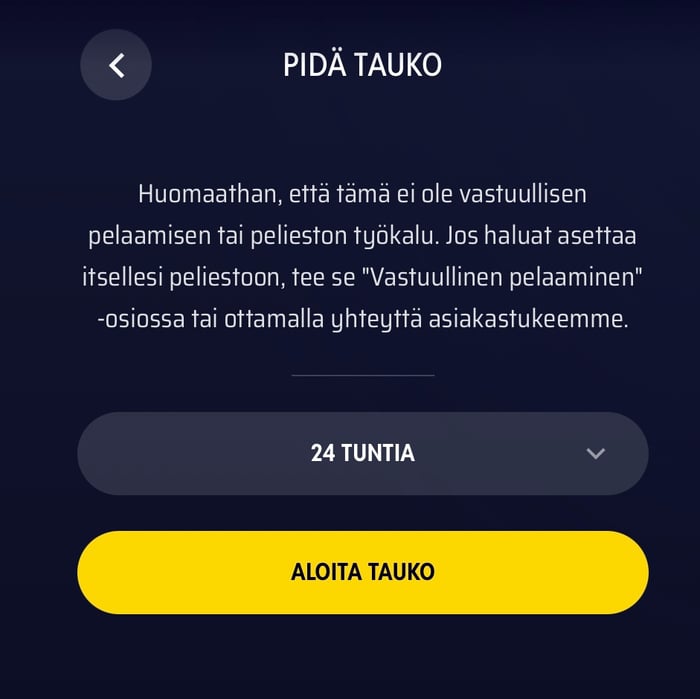 Jäähyaika-asetus Onerush Casinolla.