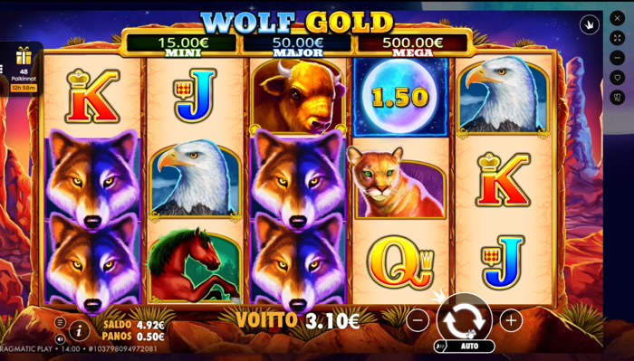 3,10 euron voitto Wolf Goldista.