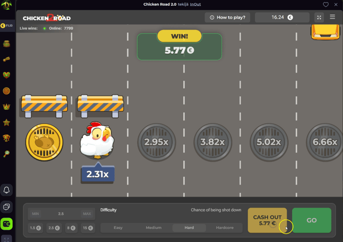 Chicken Road 2.0 -pelin 5,77 €:n voitto Drakaris Casinolla.