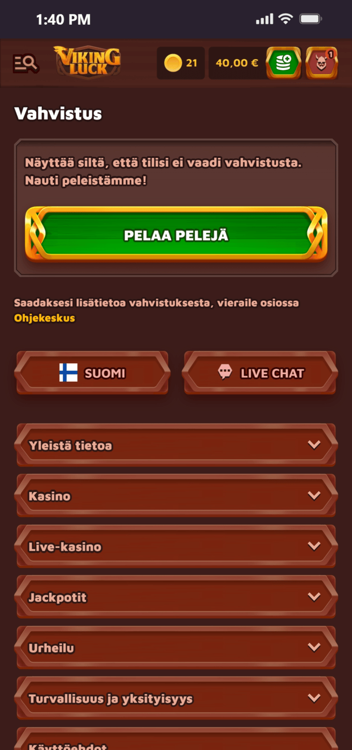Vikin Luckin ilmoitus, ettei KYC-vahvistus ole tarpeen.