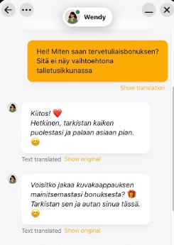Wild Chancen asiakastuen vastaus bonuskysymykseen.
