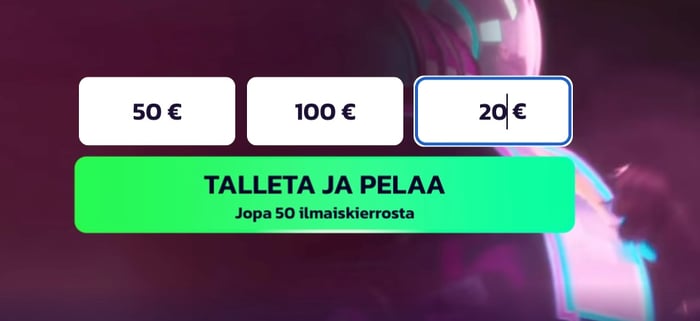 20 euron talletus Pelipeto-kasinolle.