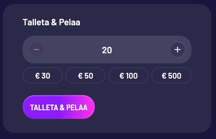 Tuff Puff Casinon talletuslomake 20 euron summalla.