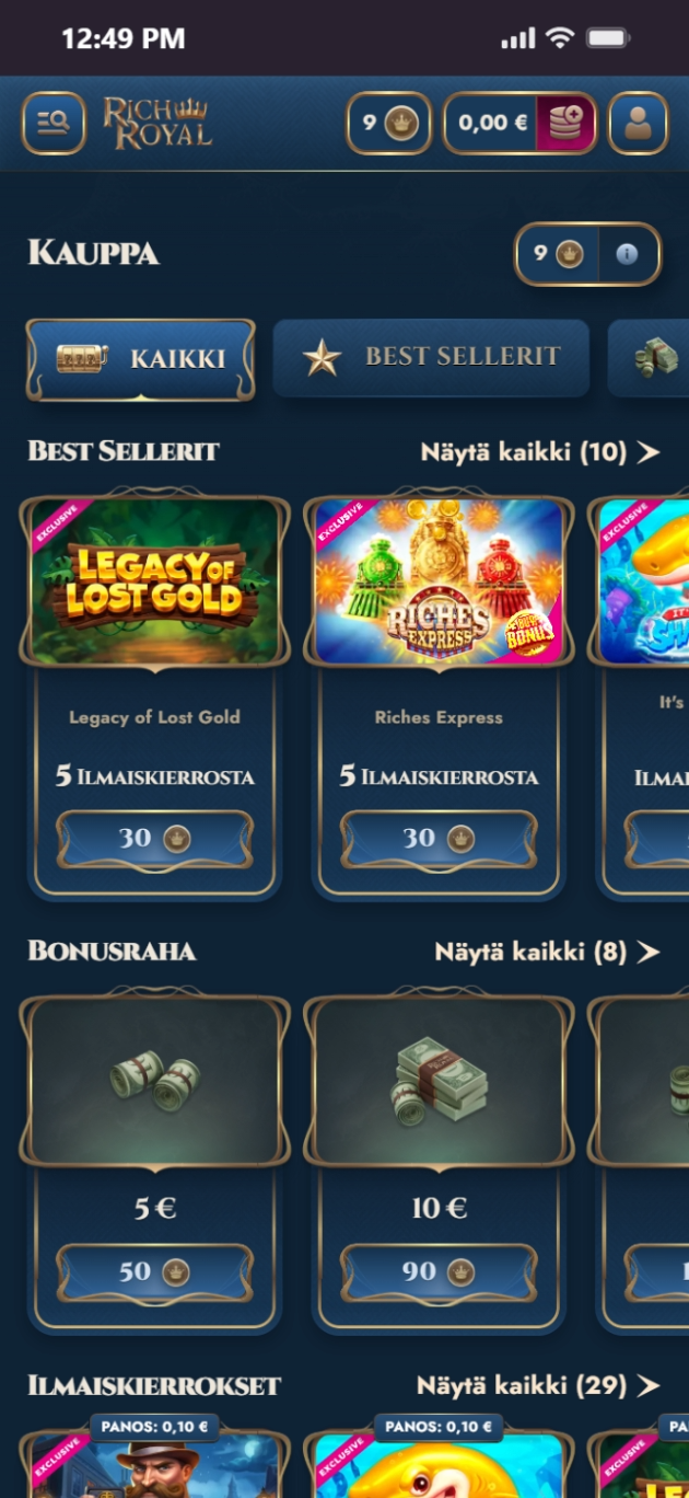 Rich Royalin bonuskaupan valikoimaa.