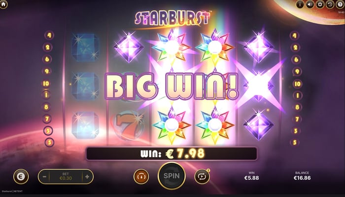 7.98 euron voitto Starburstissa.