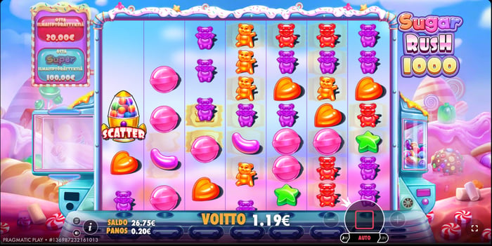 1,10 € voitto Sugar Rush 1000 -pelissä.