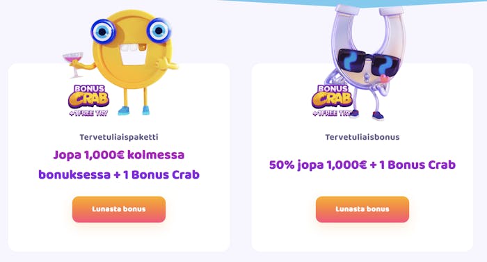 7Signs kasinolla voit valita monen eri tervetulobonuksen väliltä, kuvassa näkyy kaksi vaihtoehtoa