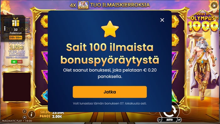 100 ilmaiskierrosta aktivoituna Karhu Betillä.