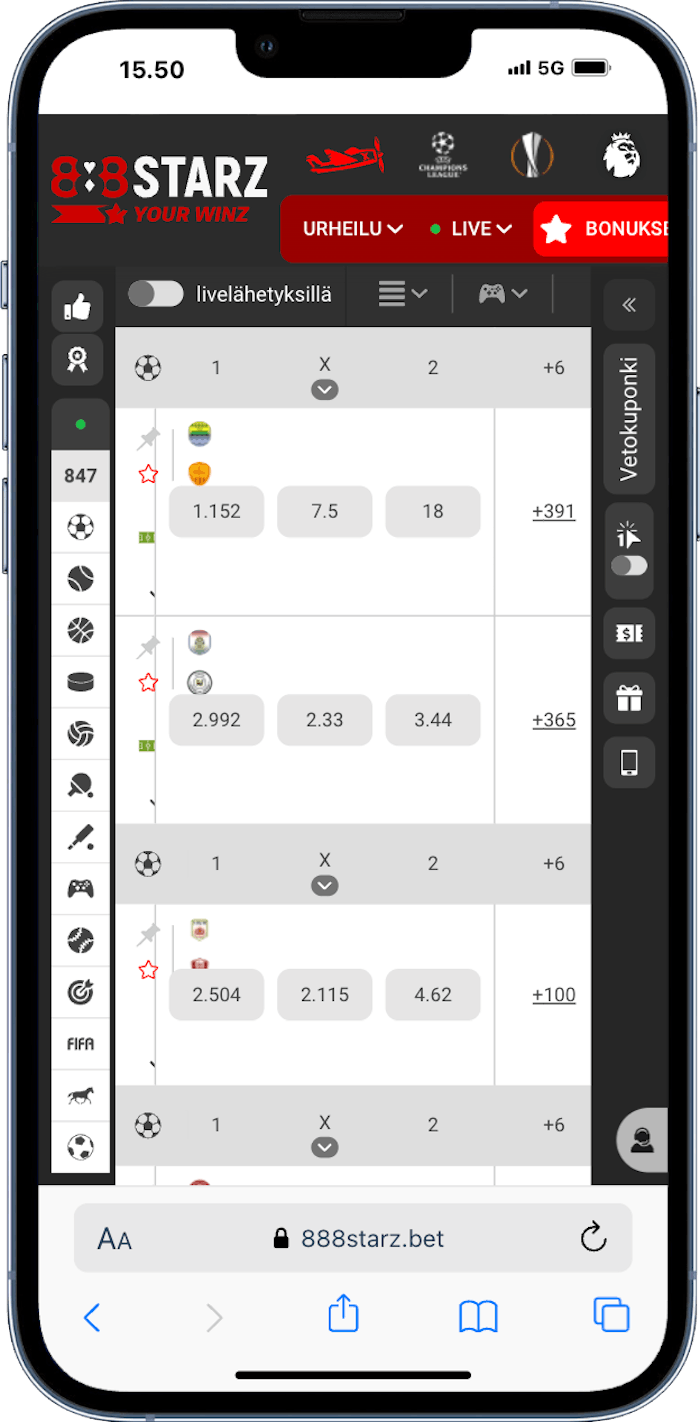 888 Starz Casino pelikokemus mobiililaitteella