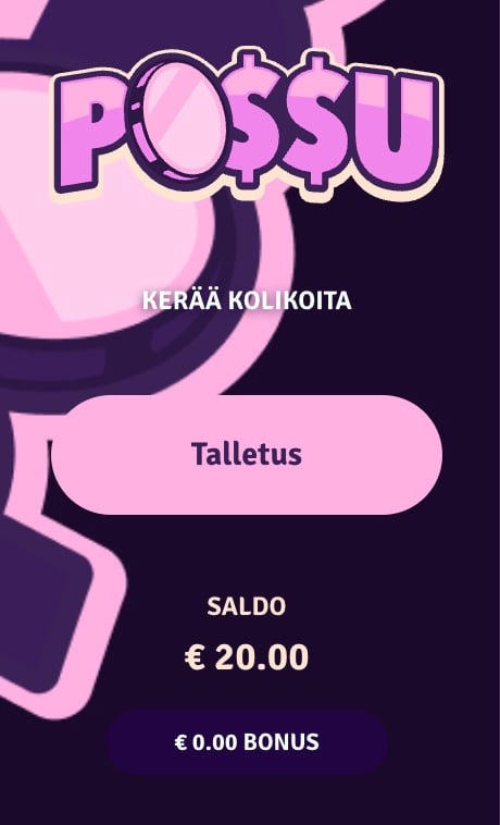 Vahvistettu 20 euron talletus Possu-kasinolla.