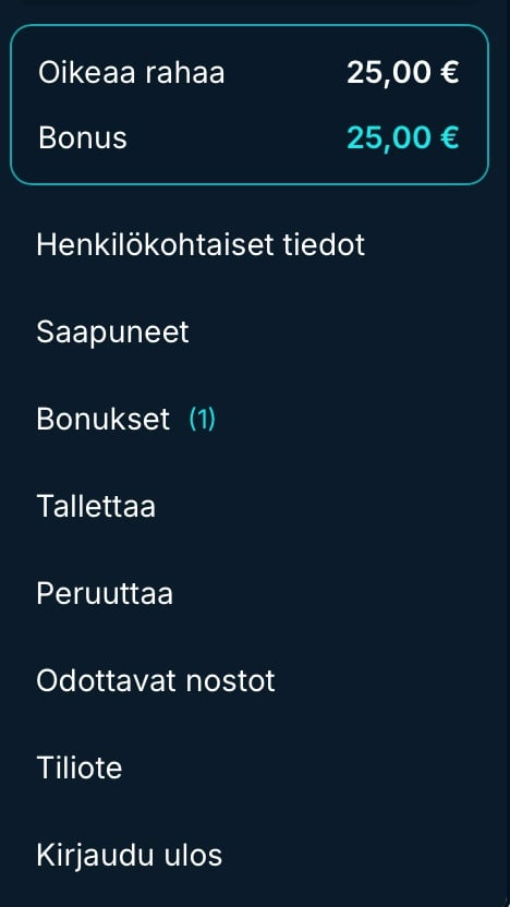 Kuva, jossa näkyy Gamble Gorilla pelitilin saldo bonus ja oikea raha eroteltuna.