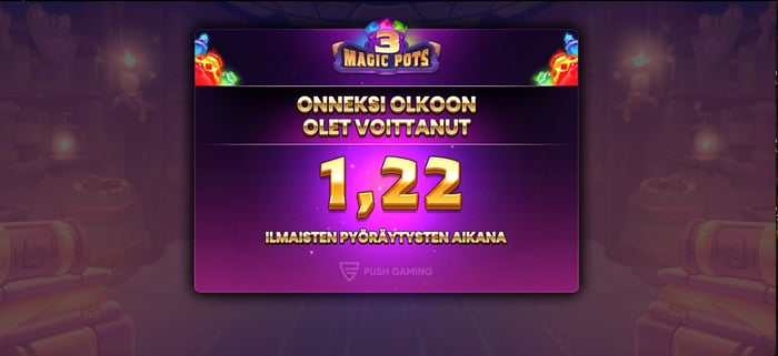 1,22 € kokoinen voitto 3 Magical Pots -pelissä.