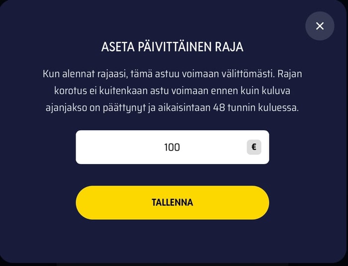 Päivittäinen raja Onerush Casinolla.