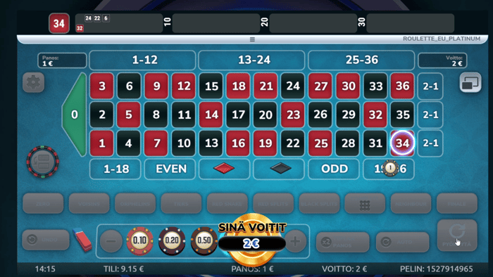 Voitto Platinum Roulette -pelistä.
