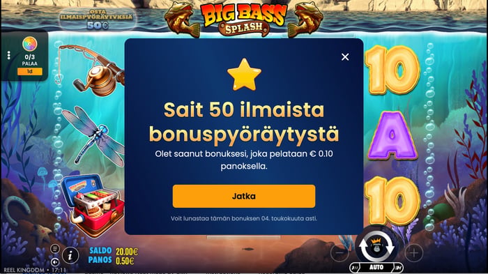 Ilmoitus 50 ilmaiskierroksesta Oh Casinolla.