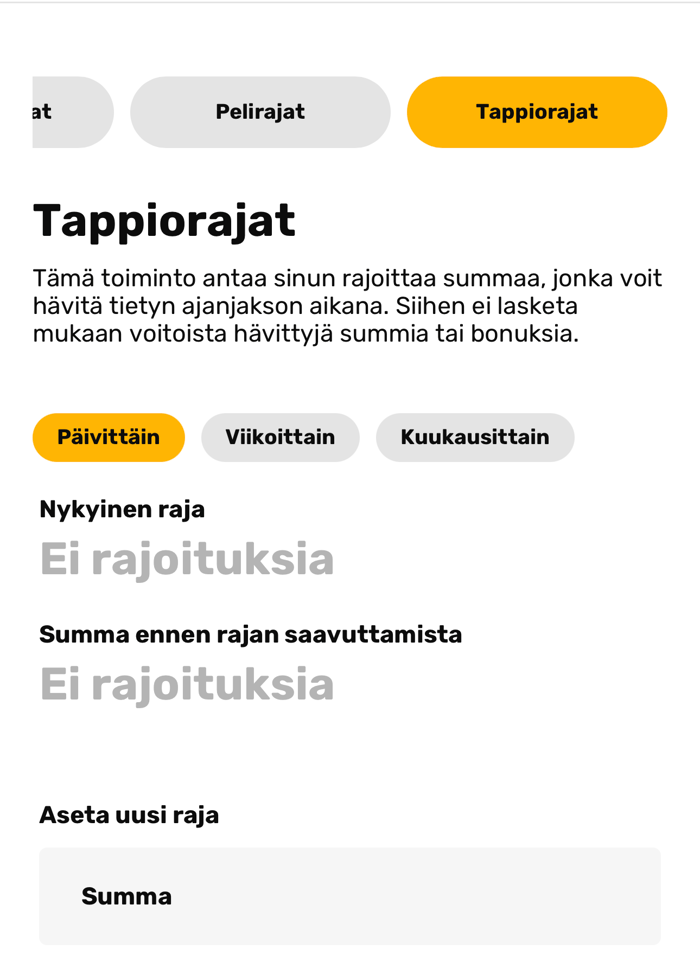 Karhubetin tappiorajojen asetus.