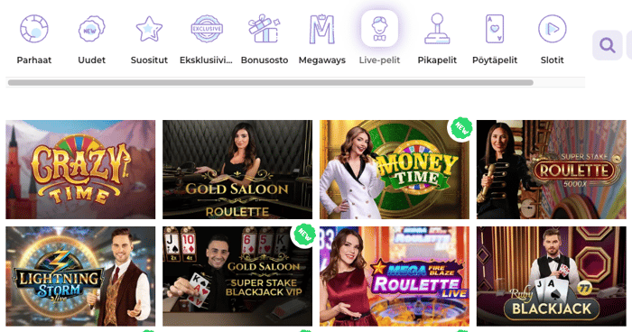 Alf Casino tarjoaa live casino herkkuja kuten Crazy Time ja Money Time