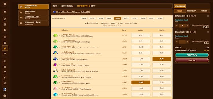 Amunra Casinolla on kattava hevosurheilu-osio, mikä on nettikasinoilla harvinaista.