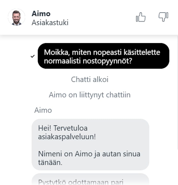 Kuva AmunRa Casinon asiakaspalvelun chatista.