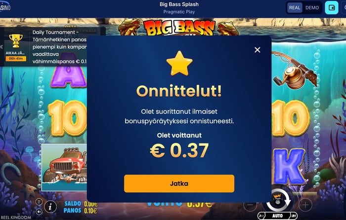 Andromedasino Casinon tervetulobonukseen kuuluvat 50 ilmaiskierrosta toivat vain 0,37 € voittoja.