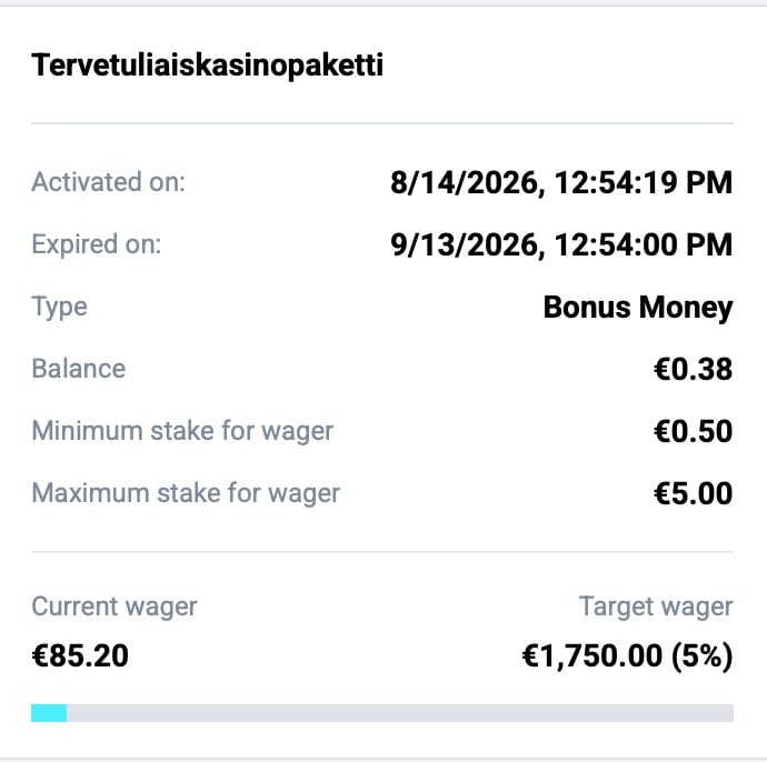 Kierrätystä seuraava mittari näyttää kierrätyksen edenneen viiteen prosenttiin saldon loppuessa.