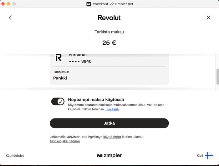 Talletuksen vahvistaminen Andromedasino Casinolle Revolut-pankista.