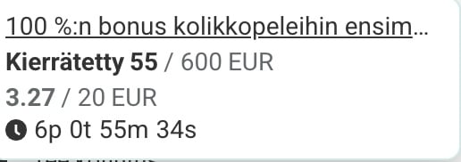 55 euroa Vivatbetin kierrätyksestä täytettynä.