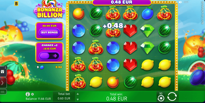 0.48 euron voitto Bonanza Billion -kolikkopelistä.