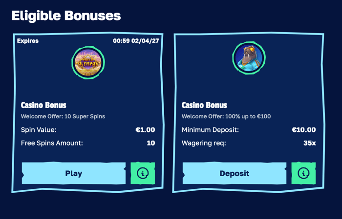 Arctic Casinon tarjoamat seuraavat kaksi bonusvaihtoehtoa.
