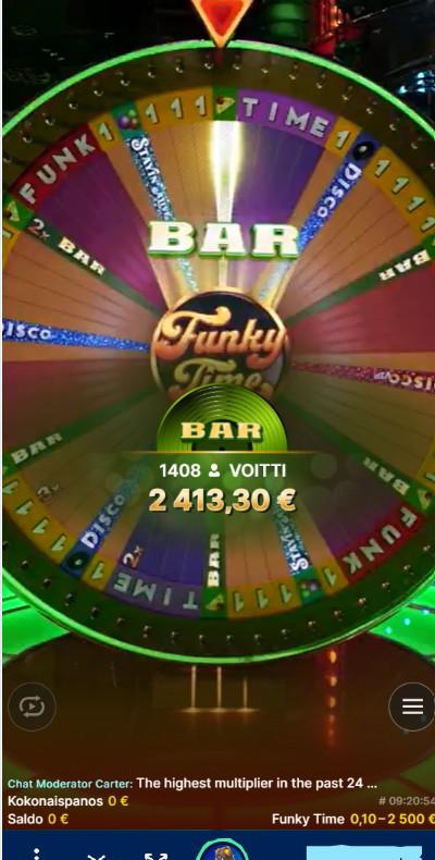 Funky Time -livepeli mobiilinäytöllä Arctic Casinolla.