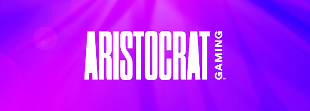 Aristocrat Gaming banneri logo violetilla taustalla