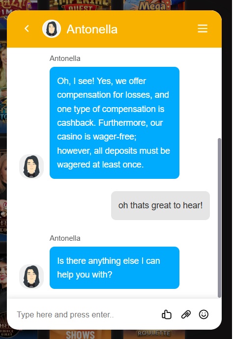 Art Casino live-chat keskustelu käteispalautuksista.