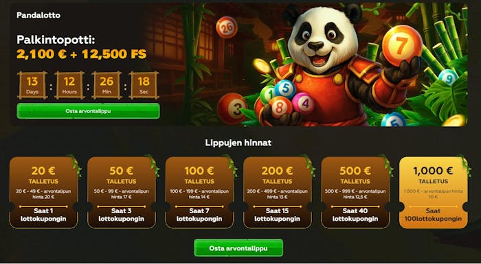 Asino Casino järjestää oman lottoarvonnan, johon pelaaja voi ostaa kuponkeja.