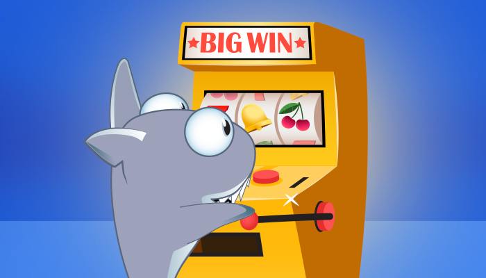 Kasinohai vetää peliautomaatin vivusta ja saa Big Win -voiton.