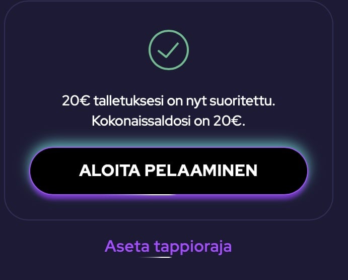 20 euroa Chill Spinsin pelitilillä.
