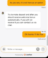 Kielen vaihtuminen englanniksi kesken live-chat- keskustelun.