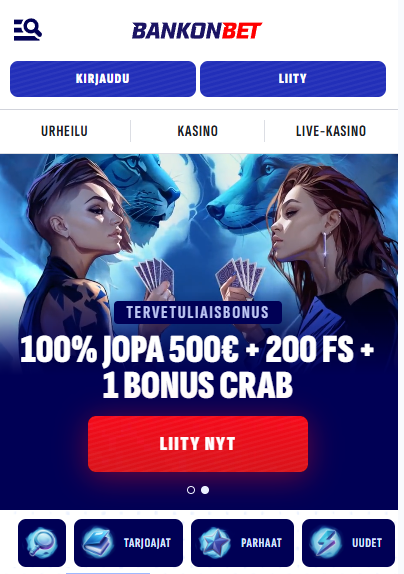 Bankonbet kasinon etusivu ja bonus esiteltynä.