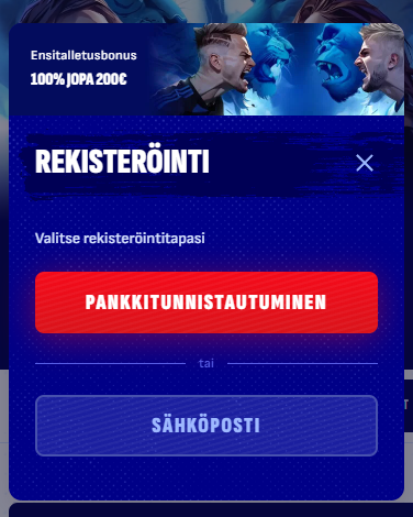 Bankonbet kasinolle rekisteröinti joko verkkopankista tai sähköpostilla.