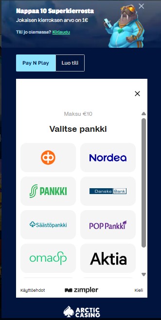 Verkkopankkivaihtoehdot Arctic Casinolla.
