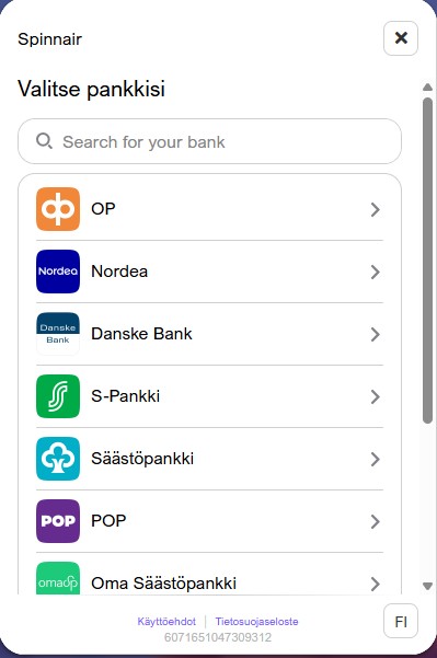 Listaus suomalaispankeista, joilla voi tallettaa Spinnair Casinollle.